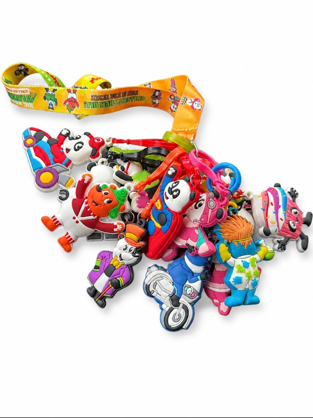 Big Kahuna Pandamonium Lot of 11 Panda Hanger Keychains + Matching Lanyard